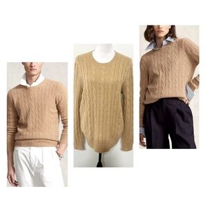 Polo Ralph Lauren Unisex Medium Camel Melange Julianna Classic 100% Cashmere